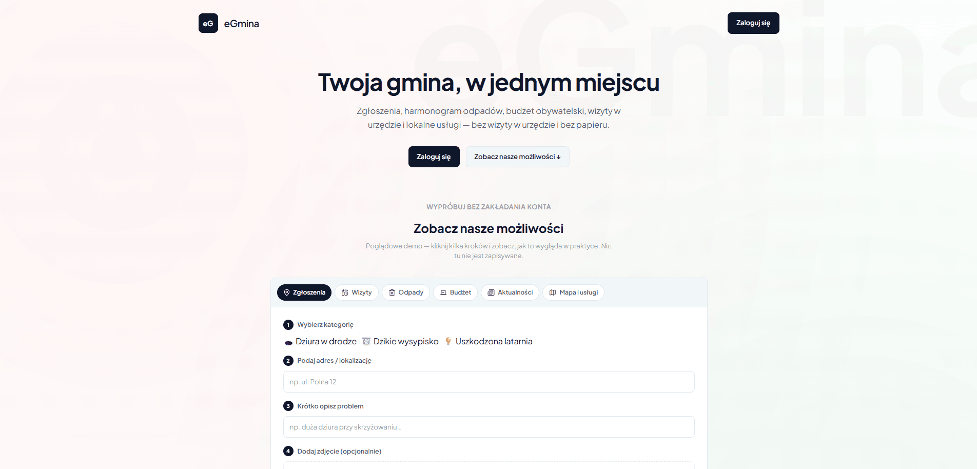 Zrzut ekranu strony eGmina